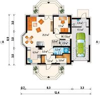 Проект интересного коттеджа с гаражом на 1 авто и эркером