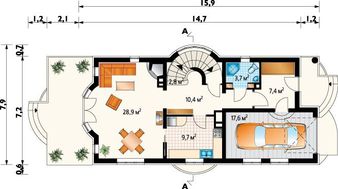 Симпатичный дом с балконом и встроенным гаражом