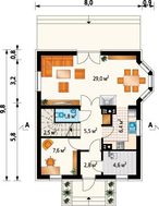 Небольшой двухэтажный домик из кирпича с эркером