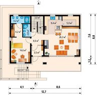 Проект коттеджа с гаражом на два авто в цокольном этаже