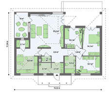 Проект одноэтажного дома с оранжереей и террасой