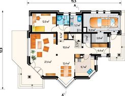 Симпатичный коттедж в два этажа с балконами необычной формы