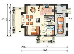 Проект для строительства мансардного коттеджа с пристроенным гаражом