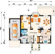 Симпатичный проект коттеджа с мансардой с гаражом на 1 авто