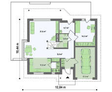 Проект дома с мансардой, гаражом, кабинетом на первом этаже и эркером