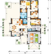 Красивый одноэтажный коттедж со встроенным гаражом для двух машин