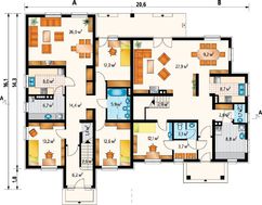 План большого особняка на 390 кв.м для семьи, состоящей из нескольких поколений