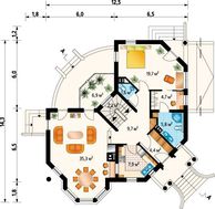 Чертеж шикарного особняка на 231 кв. м с зимним садом