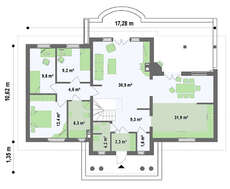 Проект дома в ретро стиле с четырехскатной крышей и мансардой