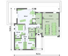 Проект функционального одноэтажного дома с гаражом для 2 автомобилей