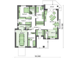 Проект одноэтажного дома с гаражом и 4 уютными спальнями