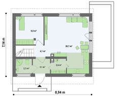 Проект небольшого одноэтажного дома с мансардой с двускатной крышей