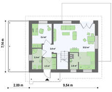 Проект экономичного недорогого дома с навесом для одного автомобиля