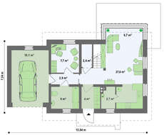 Проект дома с мансардой, гаражом и уютной красивой террасой