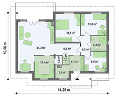 Проект 1 этажного дома с многоскатной крышей