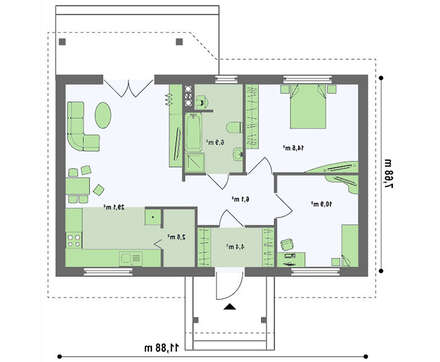 Проект одноэтажного дома с двумя спальнями