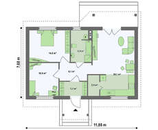 Проект одноэтажного дома с двумя спальнями