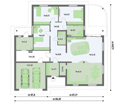 Проект одноэтажного дома с гаражом для 2 машин