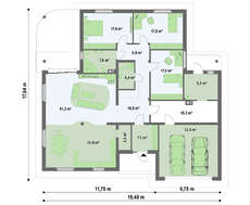 Проект одноэтажного дома с гаражом для 2 машин