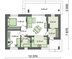 Проект небольшого одноэтажного дома с угловым окном кухни