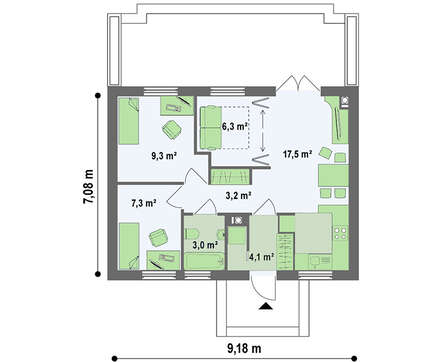 Проект одноэтажного экономичного дома с двускатной кровлей