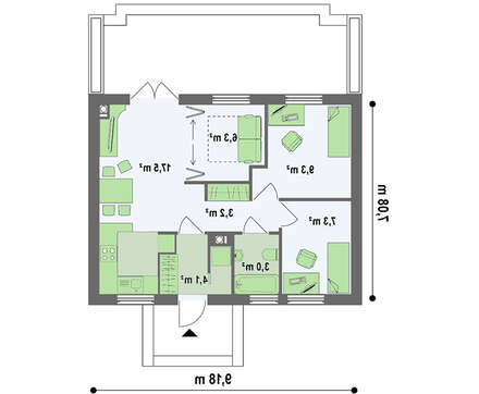 Проект одноэтажного экономичного дома с двускатной кровлей