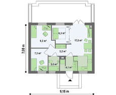 Проект одноэтажного экономичного дома с двускатной кровлей