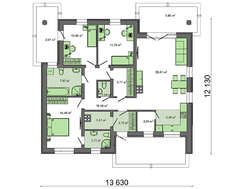 Проект одноэтажного дома с оригинальным фасадом и четырехскатной крышей