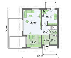 Проект дома с мансардой, дополнительной комнатой на первом этаже