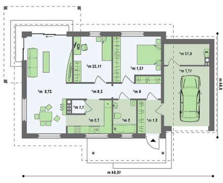 Проект комфортного классического одноэтажного коттеджа с гаражом