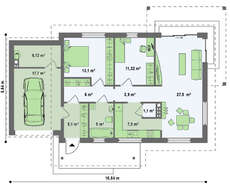 Проект комфортного классического одноэтажного коттеджа с гаражом