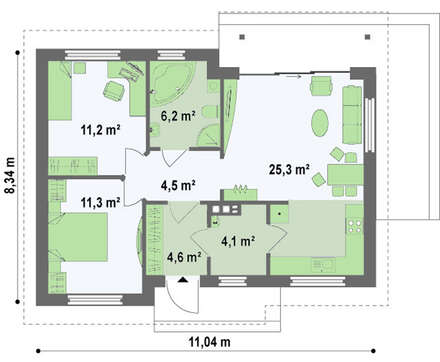 Проект простого недорогого одноэтажного коттеджа