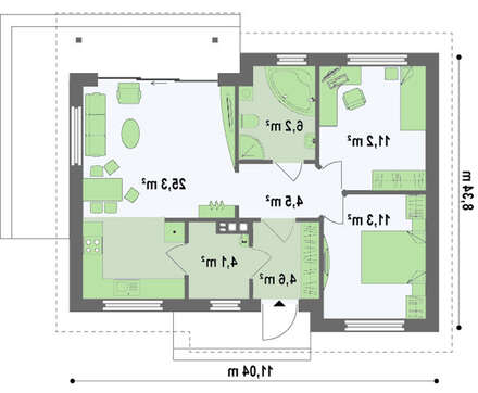 Проект простого недорогого одноэтажного коттеджа