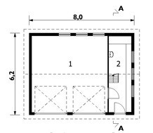 Проект гаража для двух автомобилей с мансардой и балконом