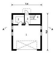 Архитектурный проект одноэтажного здания с гаражом и балконом