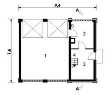 Готовый проект одноэтажного здания с гаражом на 2 машины