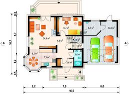 Проект для строительства симпатичного коттеджа с гаражом на 2 авто и эркером