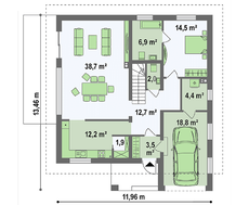 Классический проект коттеджа с мансардой и с гаражом