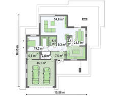 Современный двухэтажный дом с плоской кровлей с гаражом на две машины