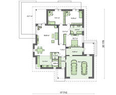 Проект одноэтажного коттеджа с эркером и террасой