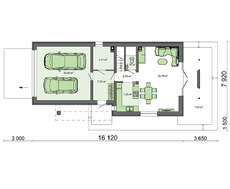 Проект коттеджа с мансардой и гаражом для узкого участка