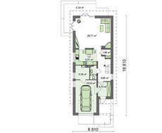 Проект коттеджа с гаражом для узкого участка