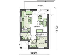 Проект 2х этажного коттеджа с большой террасой на 2ом этаже