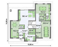 Проект коттеджа с гаражом в цокольном этаже