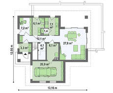 Т-образный коттедж с мансардой