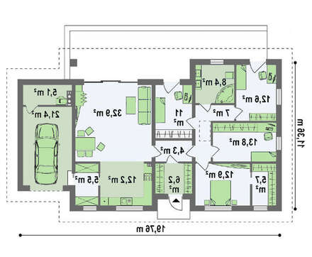 Одноэтажный дом для узкого участка