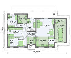 Одноэтажный дом для узкого участка