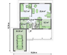 Двухэтажный коттедж с пристроенным гаражом на одно авто