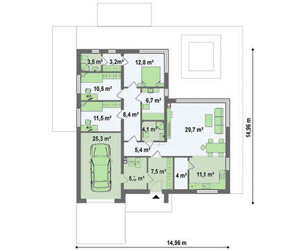 Одноэтажный дом с большими панорамными окнами