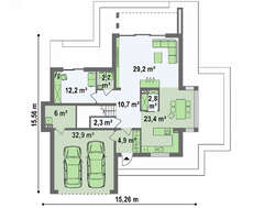Небольшой современный двухэтажный дом с террасой на втором этаже